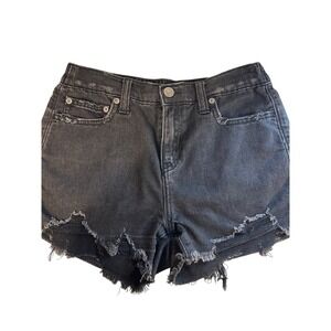 Aerie Womens Black Denim Distressed Frayed Hem Shorts Elastic Waist XS